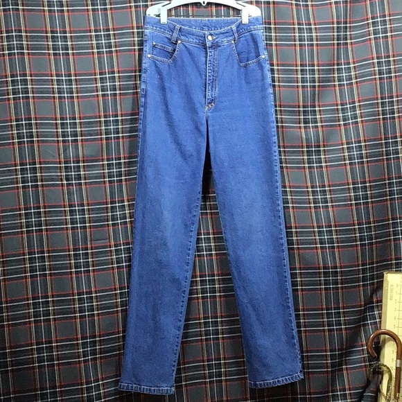 VTG GEIGER Blue Denim Straight Leg High Rise Zip Front 5 Pocket - Picture 2 of 9